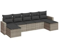 Sofa Sofos komplektas su pagalvėlėmis, 7 dalių, pilkas, poliratanas