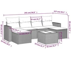 Sofos komplektas su pagalvėlėmis, 7 dalių, smėlio, poliratanas