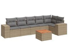 Sofa Sofos komplektas su pagalvėlėmis, 7 dalių, smėlio, poliratanas