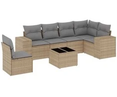 Sofa Sofos komplektas su pagalvėlėmis, 7 dalių, smėlio, poliratanas