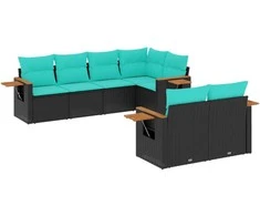 Sofa Sofos komplektas su pagalvėlėmis, 7 dalių, juodas, poliratanas