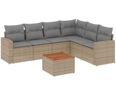 Sofa Sofos komplektas su pagalvėlėmis, 7 dalių, smėlio, poliratanas