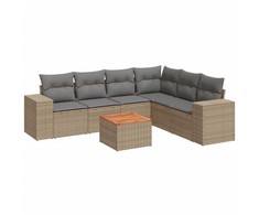 Sofa Sofos komplektas su pagalvėlėmis, 7 dalių, smėlio, poliratanas