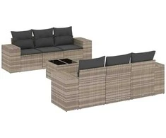 Sofa Sofos komplektas su pagalvėlėmis, 7 dalių, pilkas, poliratanas