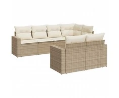 Sofa Sofos komplektas su pagalvėlėmis, 7 dalių, smėlio, poliratanas