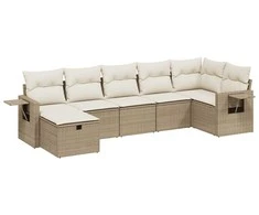 Sofa Sofos komplektas su pagalvėlėmis, 7 dalių, smėlio, poliratanas