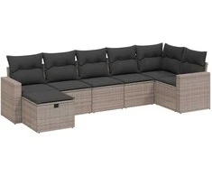 Sofa Sofos komplektas su pagalvėlėmis, 7 dalių, pilkas, poliratanas