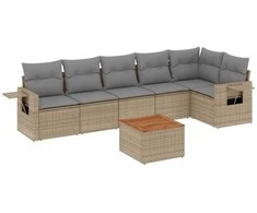 Sofa Sofos komplektas su pagalvėlėmis, 7 dalių, smėlio, poliratanas