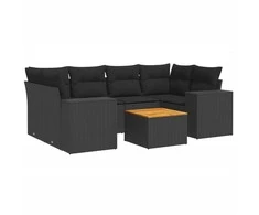 Sofa Sofos komplektas su pagalvėlėmis, 7 dalių, juodas, poliratanas