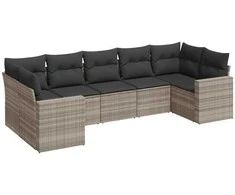 Sofa Sofos komplektas su pagalvėlėmis, 7 dalių, pilkas, poliratanas