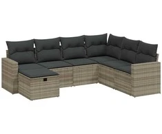Sofa Sofos komplektas su pagalvėlėmis, 7 dalių, pilkas, poliratanas