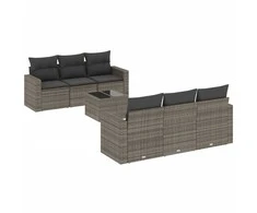 Sofa Sofos komplektas su pagalvėlėmis, 7 dalių, pilkas, poliratanas