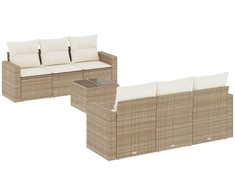 Sofa Sofos komplektas su pagalvėlėmis, 7 dalių, smėlio, poliratanas
