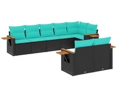 Sofa Sofos komplektas su pagalvėlėmis, 8 dalių, juodas, poliratanas