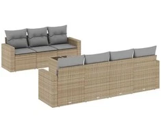 Sofa Sofos komplektas su pagalvėlėmis, 8 dalių, smėlio, poliratanas