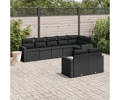 Sofos komplektas su pagalvėlėmis, 8 dalių, juodas, poliratanas