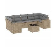 Sofa Sofos komplektas su pagalvėlėmis, 8 dalių, smėlio, poliratanas