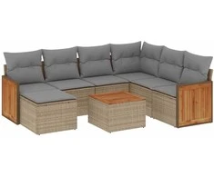 Sofa Sofos komplektas su pagalvėlėmis, 8 dalių, smėlio, poliratanas