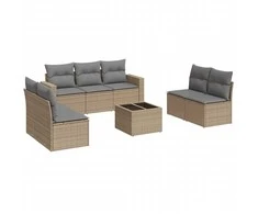 Sofa Sofos komplektas su pagalvėlėmis, 8 dalių, smėlio, poliratanas