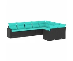 Sofa Sofos komplektas su pagalvėlėmis, 9 dalių, juodas, poliratanas
