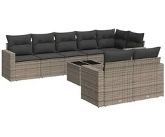 Sofa Sofos komplektas su pagalvėlėmis, 9 dalių, pilkas, poliratanas