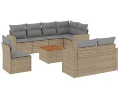Sofa Sofos komplektas su pagalvėlėmis, 9 dalių, smėlio, poliratanas
