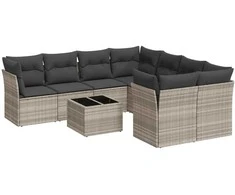 Sofa Sofos komplektas su pagalvėlėmis, 9 dalių, pilkas, poliratanas