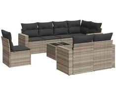 Sofa Sofos komplektas su pagalvėlėmis, 9 dalių, pilkas, poliratanas