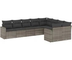 Sofa Sofos komplektas su pagalvėlėmis, 9 dalių, pilkas, poliratanas