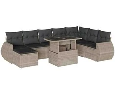 Sofa Sofos komplektas su pagalvėlėmis, 9 dalių, pilkas, poliratanas