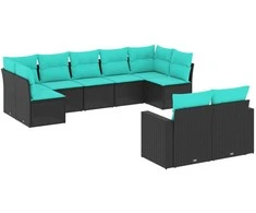 Sofa Sofos komplektas su pagalvėlėmis, 9 dalių, juodas, poliratanas