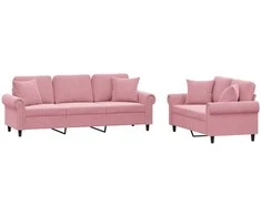Sofa Sofos komplektas su pagalvėmis, 2 dalių, rožinis, aksomas