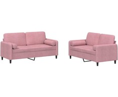 Sofa Sofos komplektas su pagalvėmis, 2 dalių, rožinis, aksomas