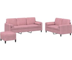 Sofa Sofos komplektas su pagalvėmis, 3 dalių, rožinis, aksomas