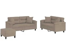 Sofa Sofos komplektas su pagalvėmis, 3 dalių, taupe, audinys