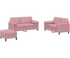 Sofa Sofos komplektas su pagalvėmis, 3 dalių, rožinis, aksomas