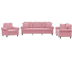 Sofa Sofos komplektas su pagalvėmis, 3 dalių, rožinis, aksomas
