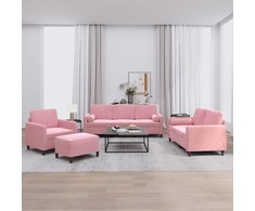 Sofa Sofos komplektas su pagalvėmis, 4 dalių, rožinis, aksomas