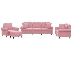 Sofa Sofos komplektas su pagalvėmis, 4 dalių, rožinis, aksomas