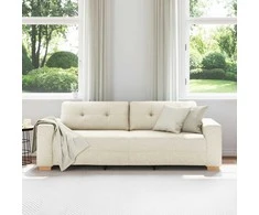 3-Vietis Sofa Smėlio 220 cm Lino mišinio audinys