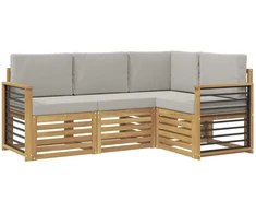 Sofų komplektai 4 pcs Balta ir šviesiai pilka