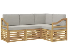 Sofų komplektai 4 pcs Balta ir šviesiai pilka
