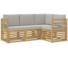 Sofų komplektai 4 pcs Balta ir šviesiai pilka