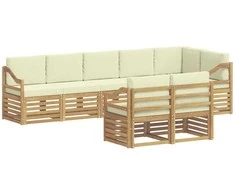 Sofų komplektai 8 pcs Balta ir kreminė Kietos akacijos mediena