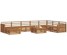 Lauko baldų komplektas Lauko sofos komplektas 9 pcs Natūrali Kietos akacijos mediena