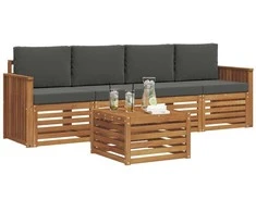 Lauko baldų komplektas Lauko sofos komplektas su pagalve 5 pcs Natūralus ir antracitas