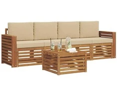Lauko baldų komplektas Lauko sofos komplektas su pagalve 5 pcs Natūralus ir bežinis