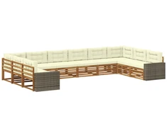 Sofų komplektai su pagalve 10 pcs Kietos akacijos mediena
