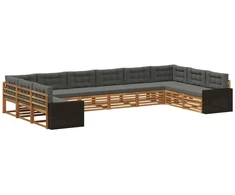Sofų komplektai su pagalve 10 pcs Kietos akacijos mediena
