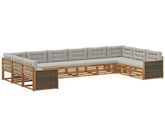 Sofų komplektai su pagalve 10 pcs Kietos akacijos mediena